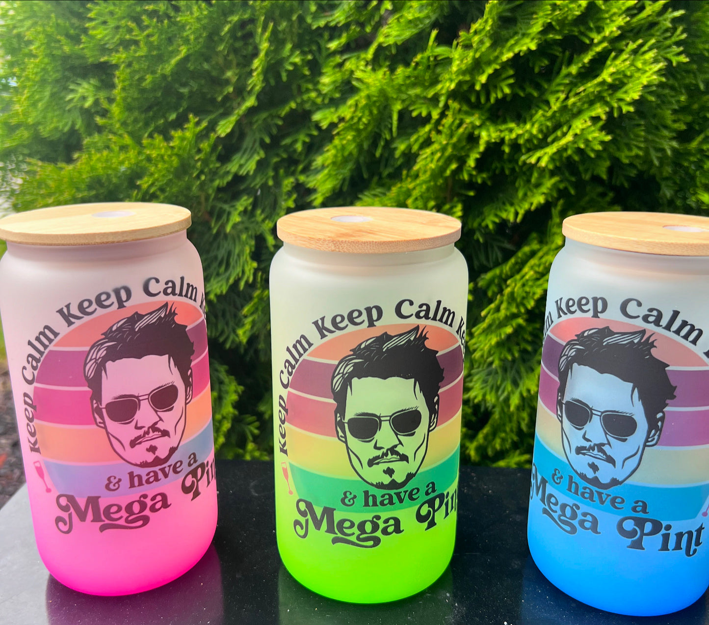 16 oz Personalized Ombre Glass Cup with Straw