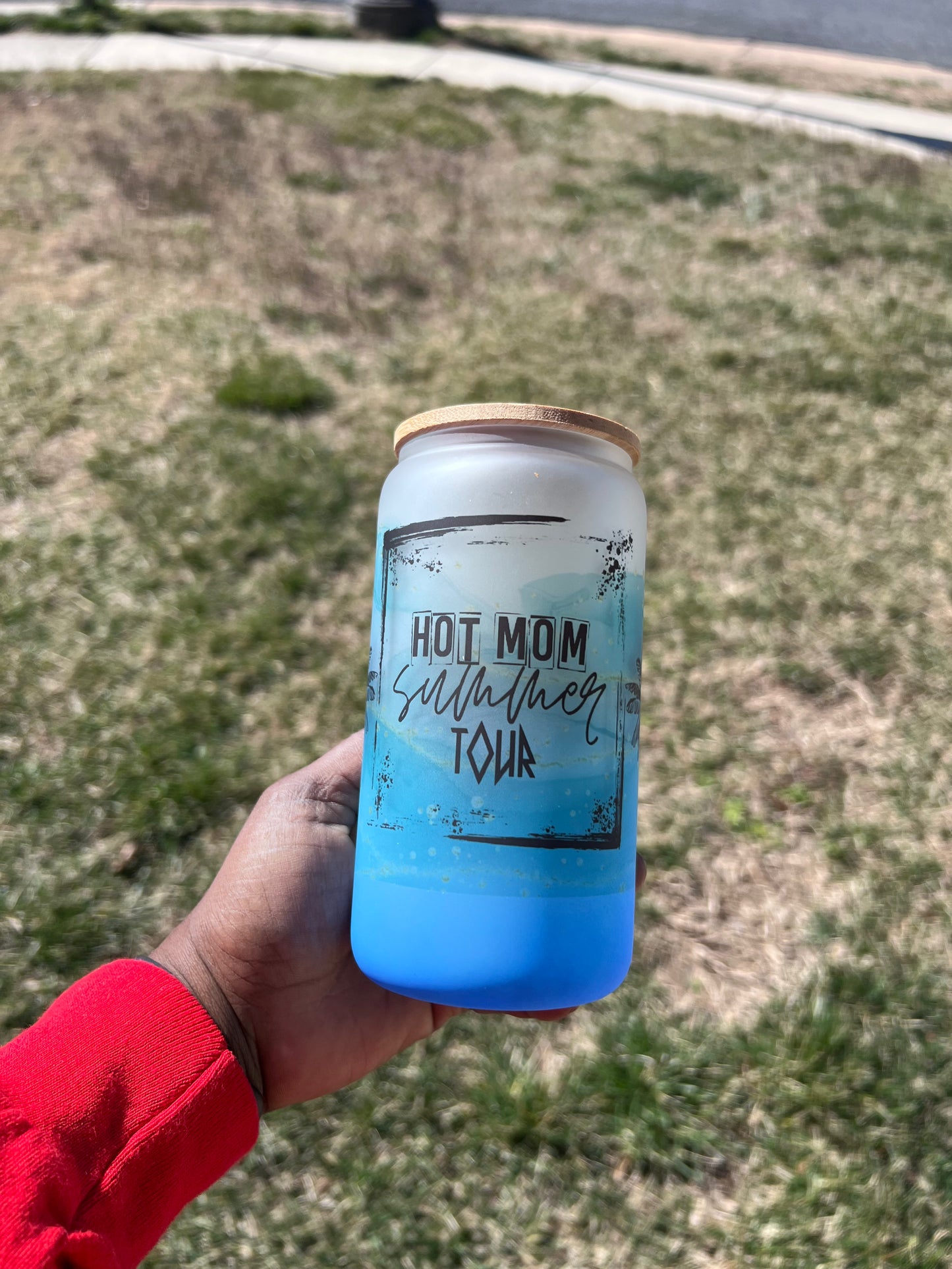16 oz Personalized Ombre Glass Cup with Straw