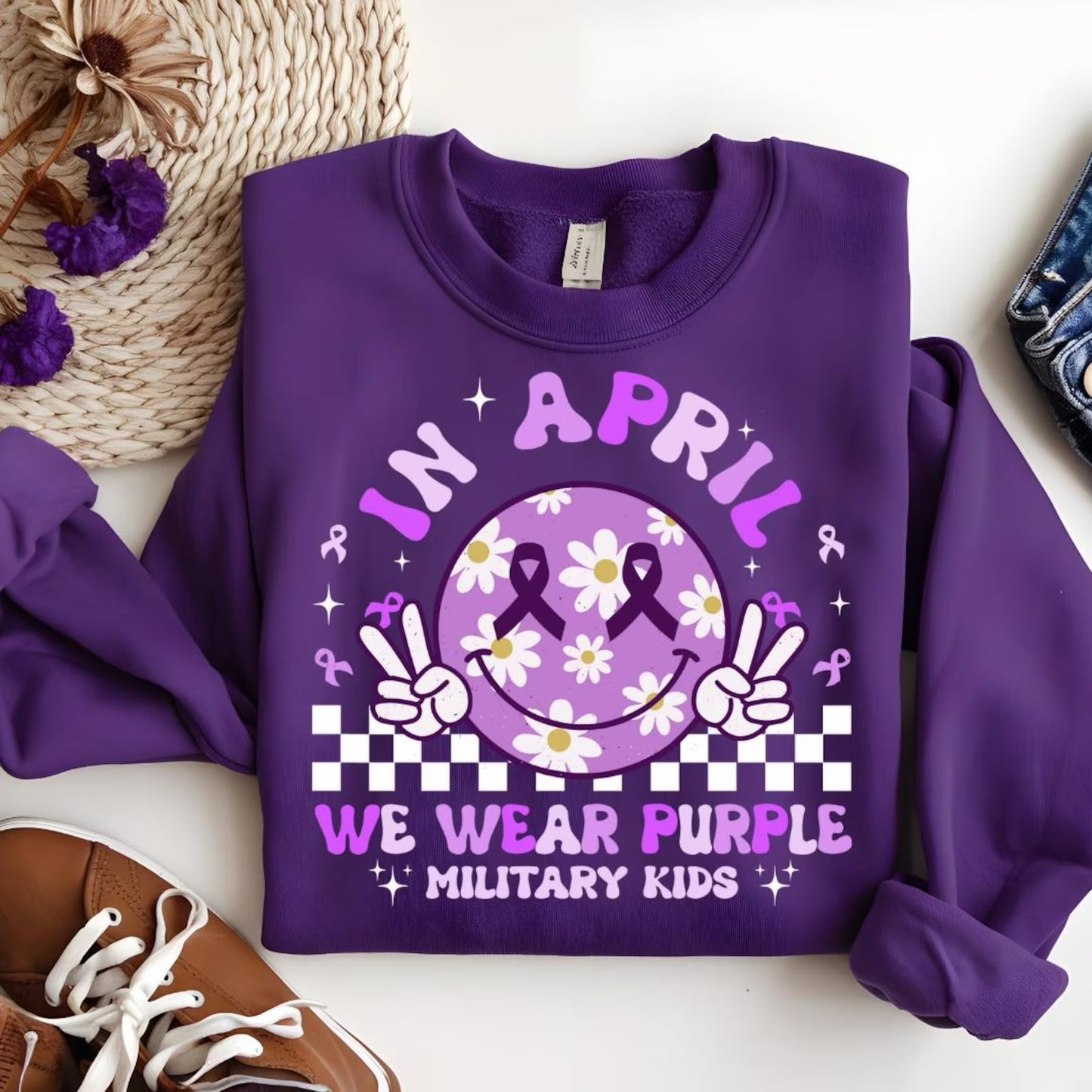 April We Wear Purple Smile with Ribbons