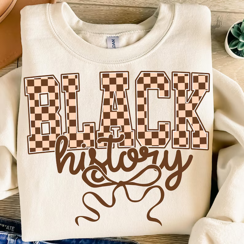 Black History With Brown Bow and Checked letters