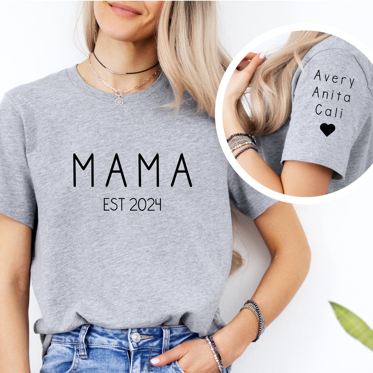 Personalized MAMA Thin Print T-Shirt