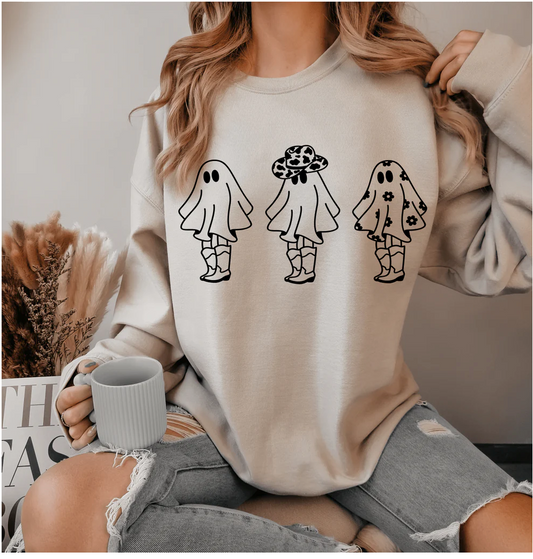 3 Ghosts Fall halloween Cowgirl Sweatshirts