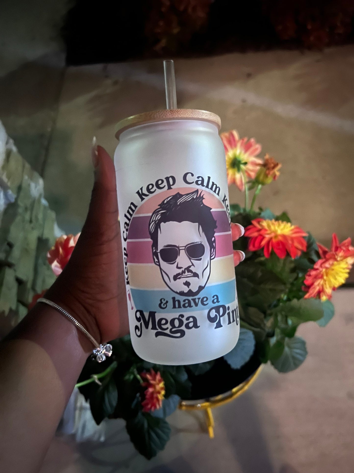 Johnny Depp mega pint Glass Jars with Bamboo Lid and straw